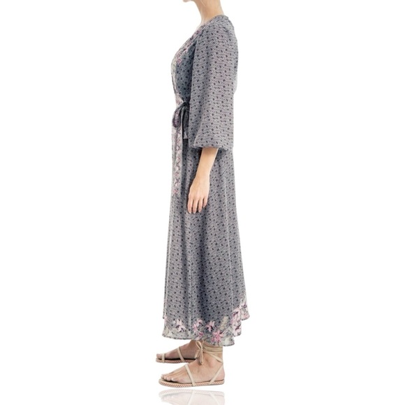 NWT Max Studio ‘Long Sleeve Maxi Wrap Dress’ in Black & Pink Size Small - Picture 4 of 5